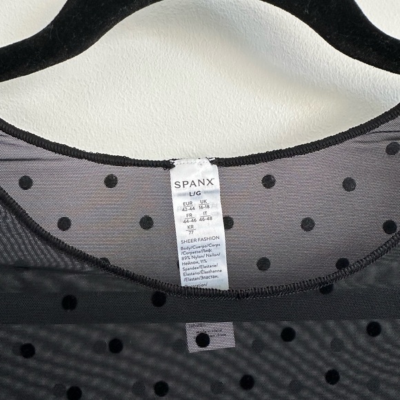 Spanx Long Sleeve Top Mesh Polka Dot Sheer Bodysuit | Size Large in Black (NWT) - Picture 9 of 10